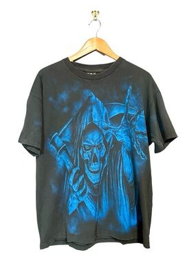 3D EMBLEM Vintage One Stitch Black Graphic Skull Reaper Tee